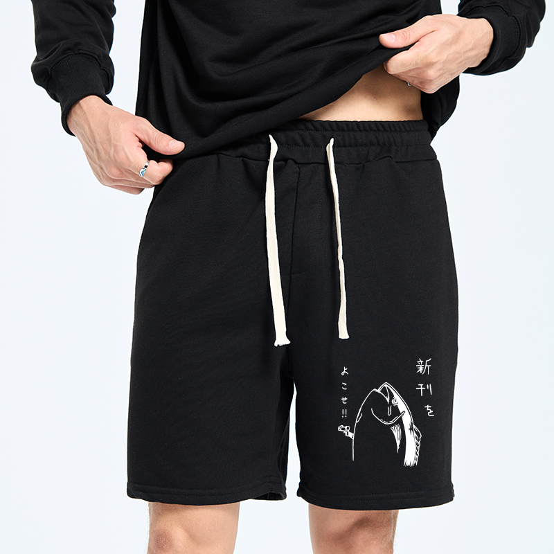 Japanese fish print white shorts for summer