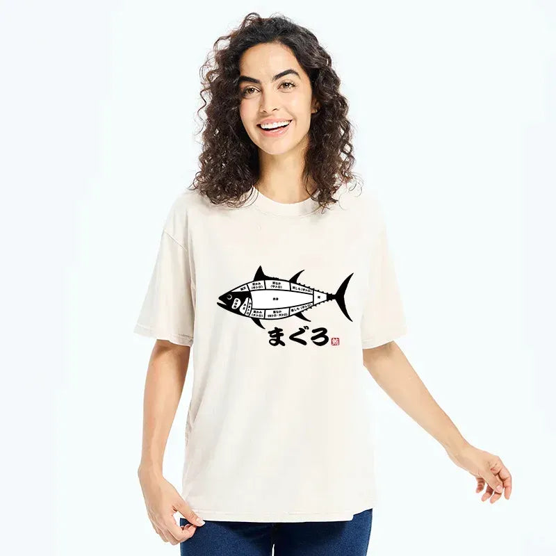 Kyoto-Lion Tuna Usage Chart Washed T-Shirt