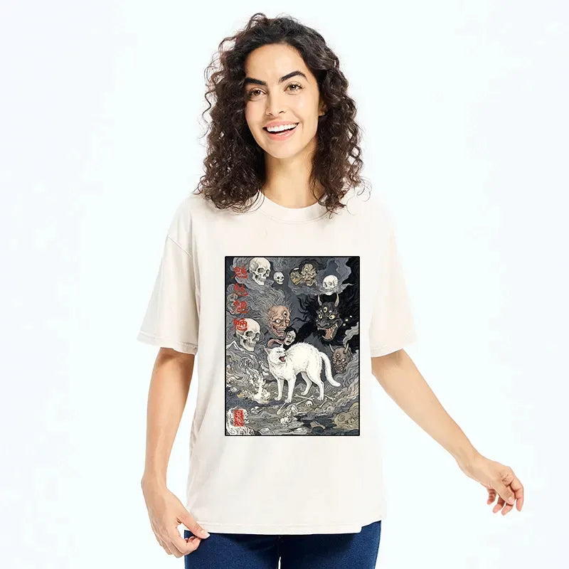 Spooky ghost cat ukiyo art t-shirt