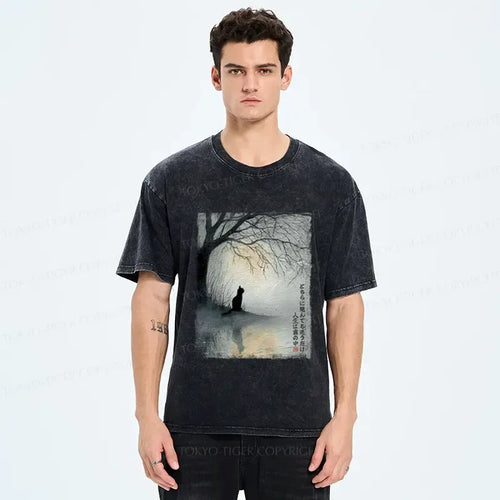 japanese cat washed t-shirt