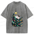 Kyoto-Lion Cute Christmas Cat Japan Washed T-Shirt