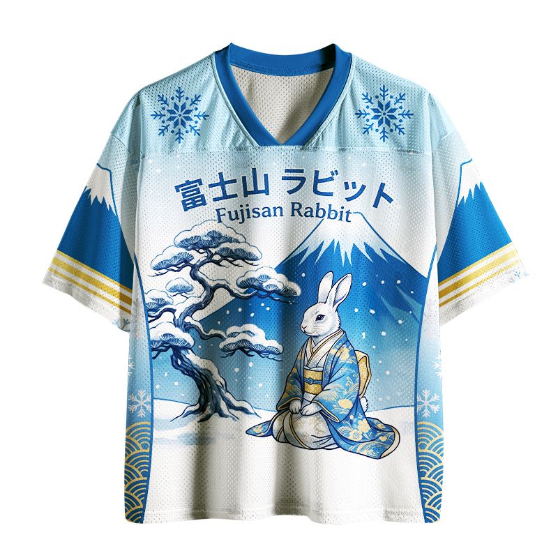 Kyoto-Lion Japanese Ukiyo-e Mount Fuji Rabbit Mesh Jersey