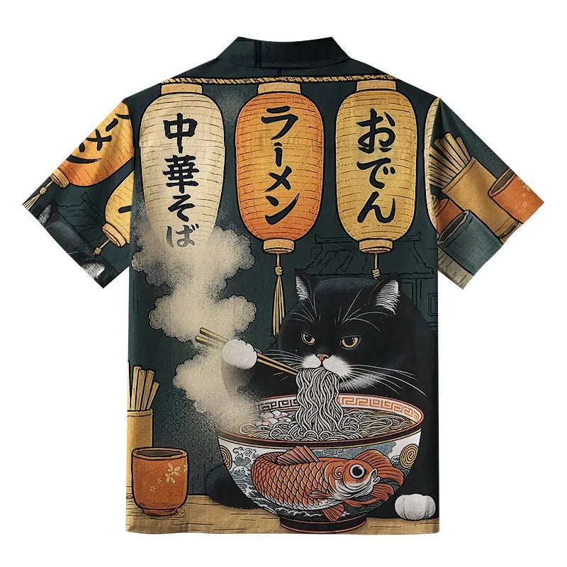 Japanese Fat Cat Ramen Button-up Shirt