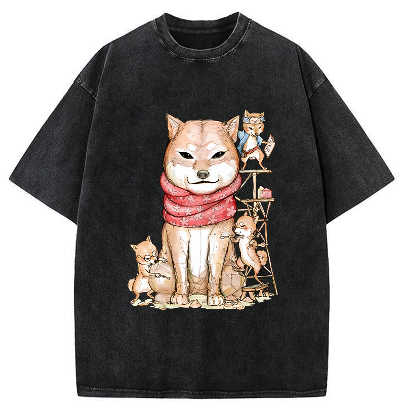 Kyoto-Lion Japanese Akita Dog Washed T-Shirt
