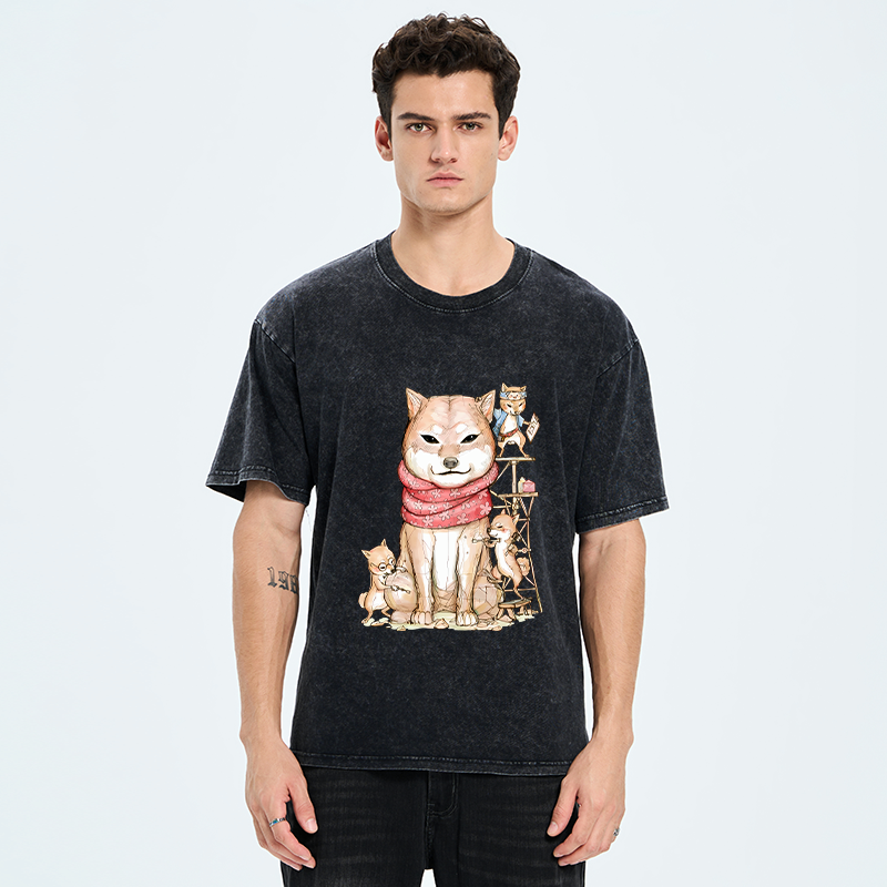Kyoto-Lion Japanese Akita Dog Washed T-Shirt