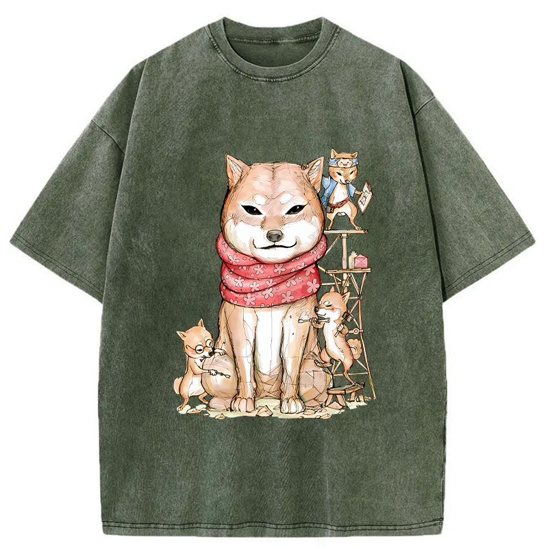 Kyoto-Lion Japanese Akita Dog Washed T-Shirt