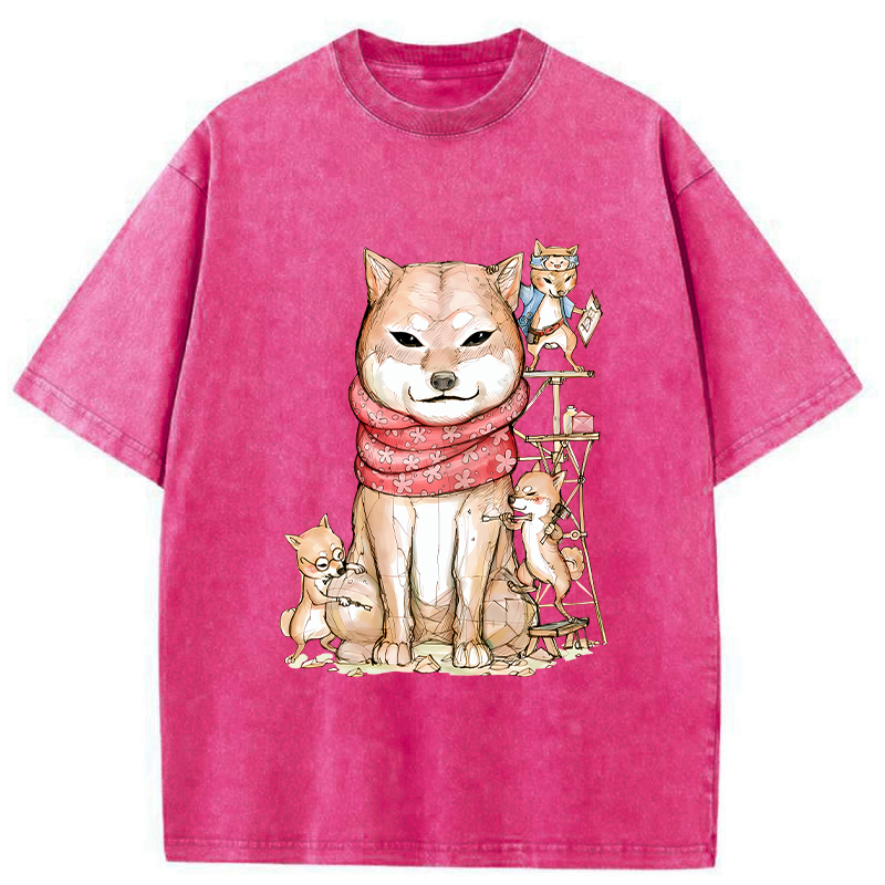 Japanese Akita Dog Washed T-Shirt
