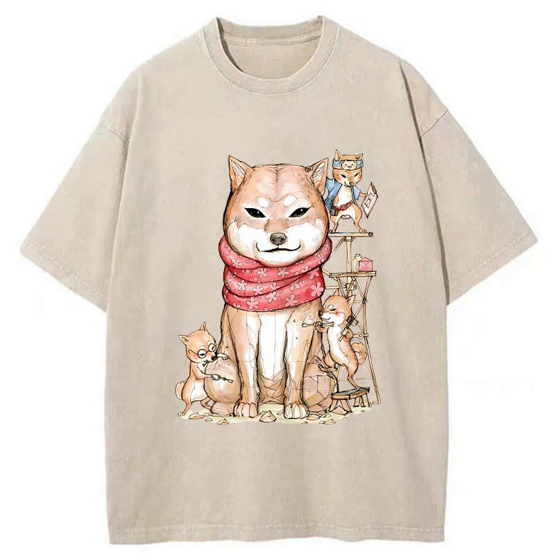 Kyoto-Lion Japanese Akita Dog Washed T-Shirt