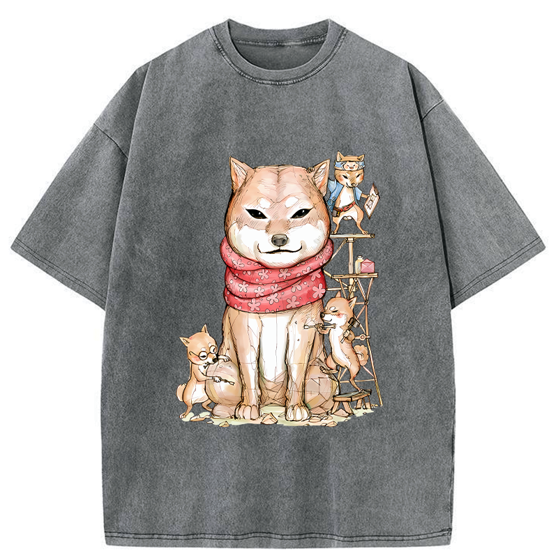 Kyoto-Lion Japanese Akita Dog Washed T-Shirt