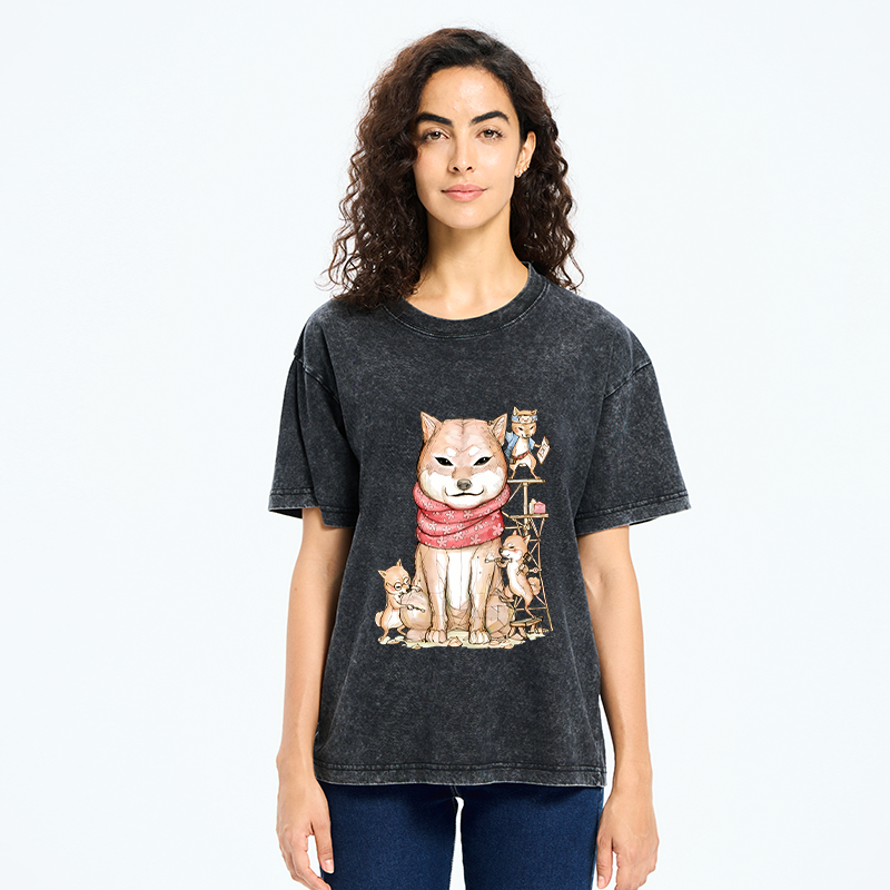 Kyoto-Lion Japanese Akita Dog Washed T-Shirt