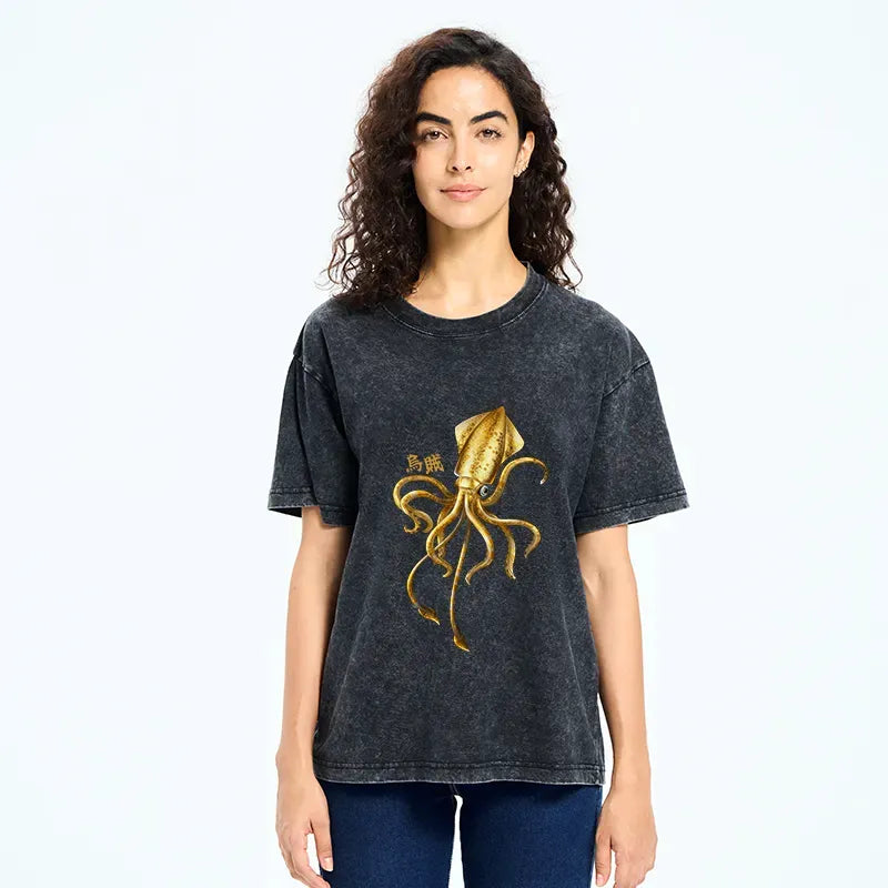 Japanese Squid Ink Painting Washed T-Shirt