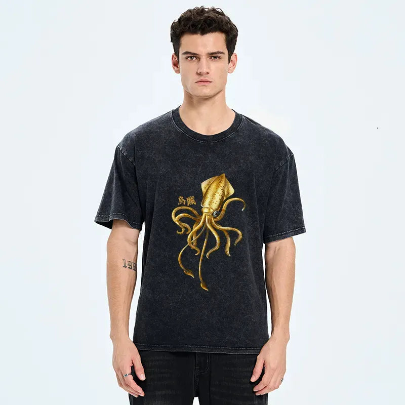Japanese Squid Ink Painting Washed T-Shirt
