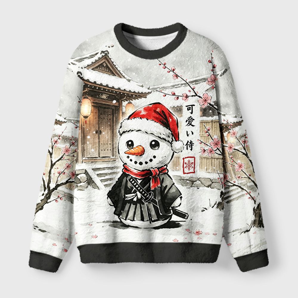 Kyoto-Lion Samurai Snowman Fuzzy Christmas Ugly Sweatshirt