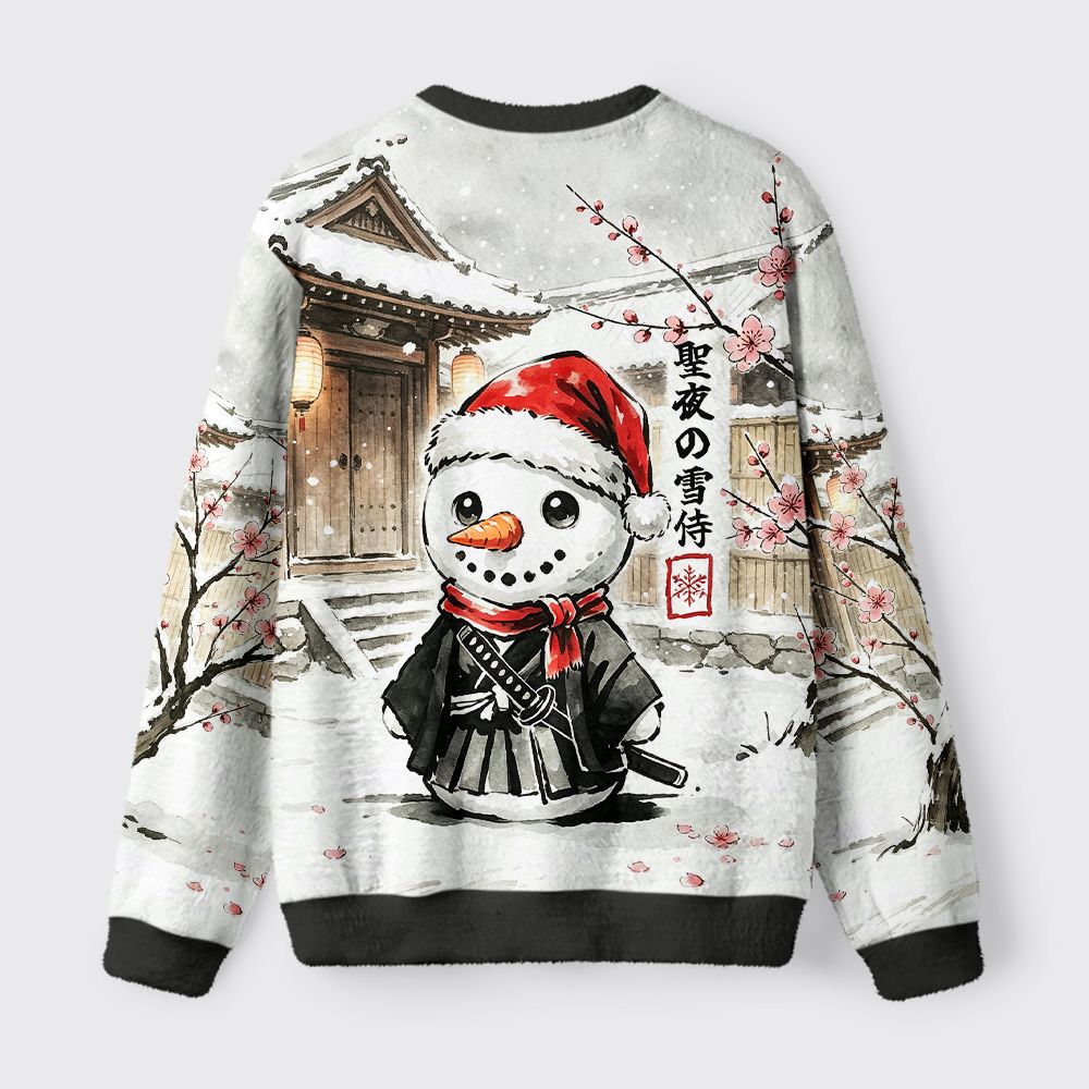 Kyoto-Lion Samurai Snowman Fuzzy Christmas Ugly Sweatshirt