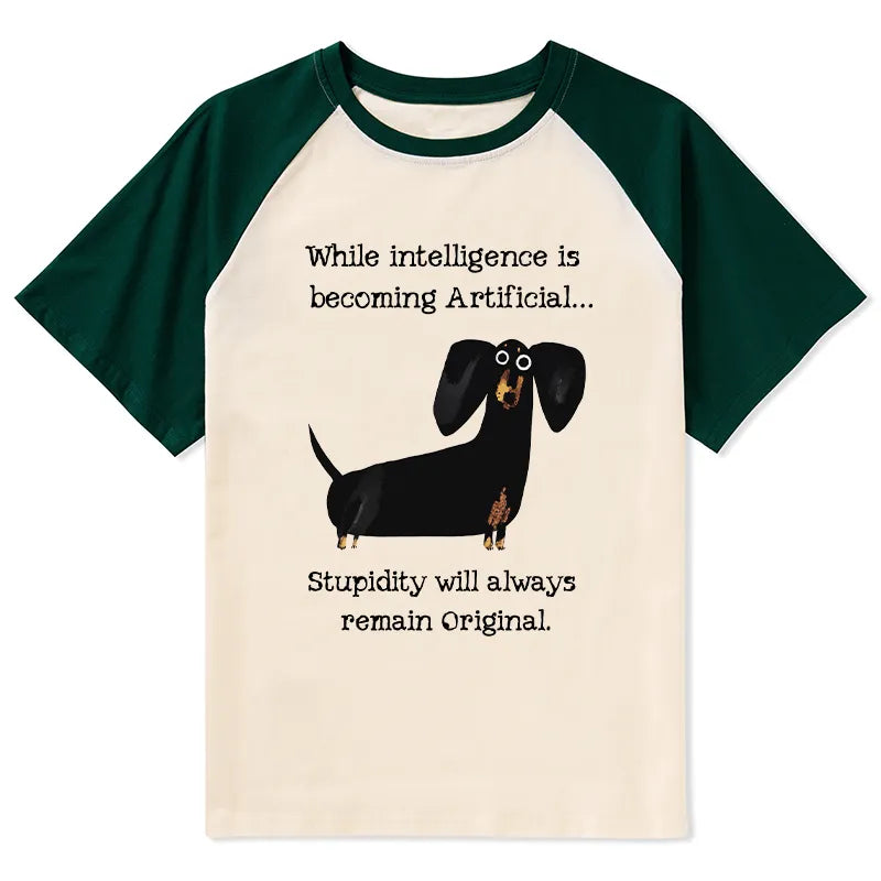Kyoto-Lion Dachshund Real Humor Funny Meme Raglan T-shirt