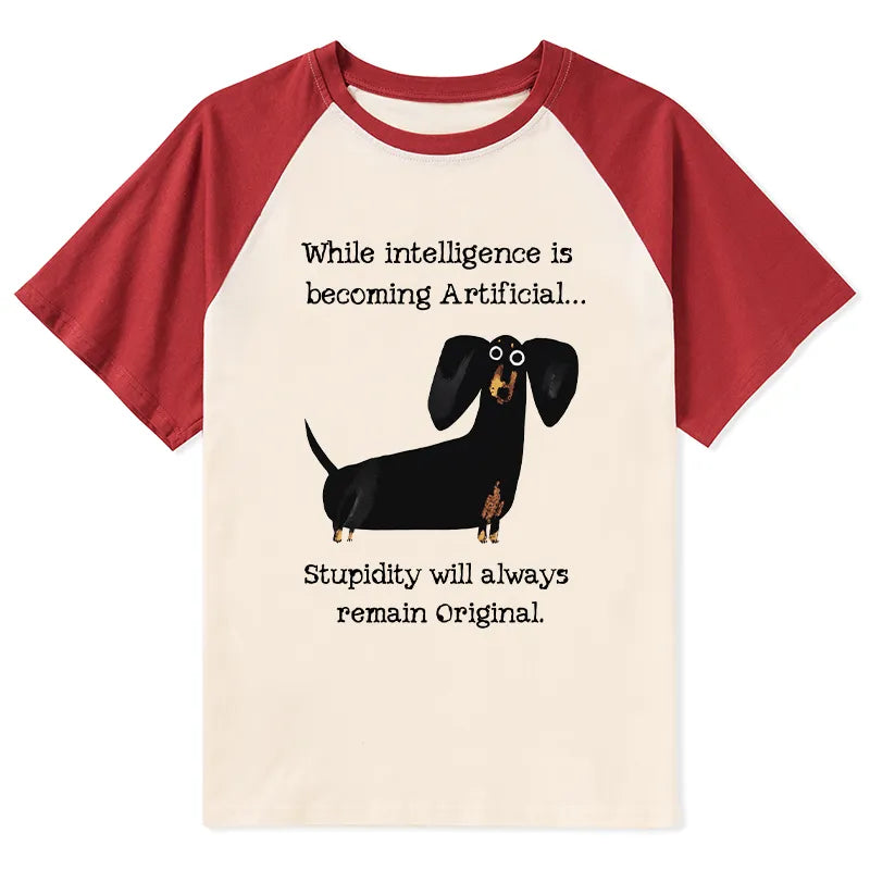 Kyoto-Lion Dachshund Real Humor Funny Meme Raglan T-shirt