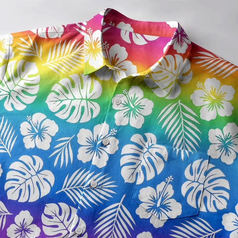 Japanese Rainbow Button-up Shirt for Summer