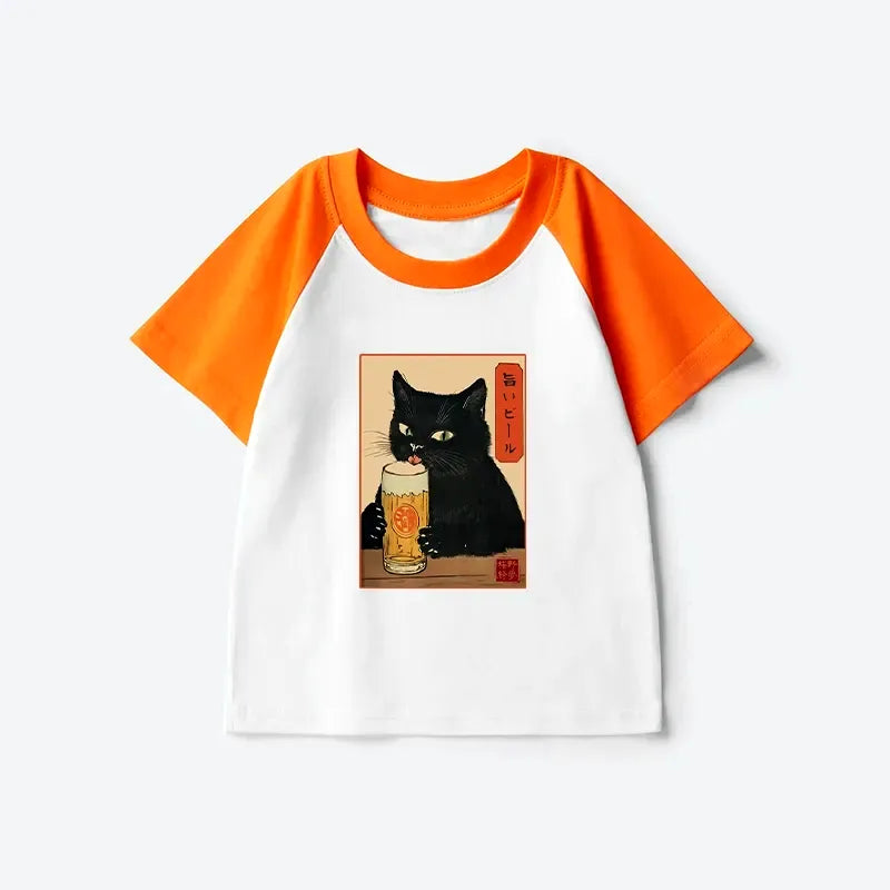 Kyoto-Lion Cat Holding A Glass Of Beer Kids Raglan T-shirt