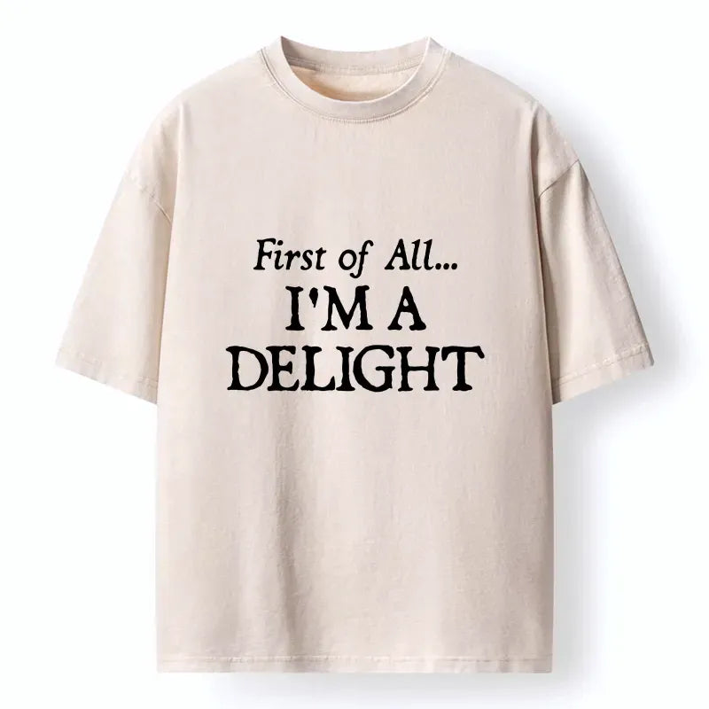 Kyoto-Lion Attitude Delight Text Meme Washed T-Shirt