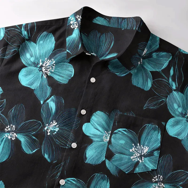 Kyoto-Lion Teal Blossom Button-up Shirt