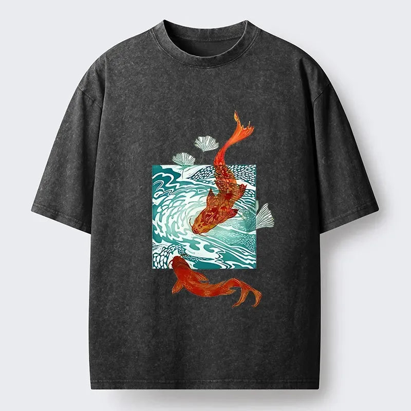 Japanese Koi Wave Washed T-Shirt