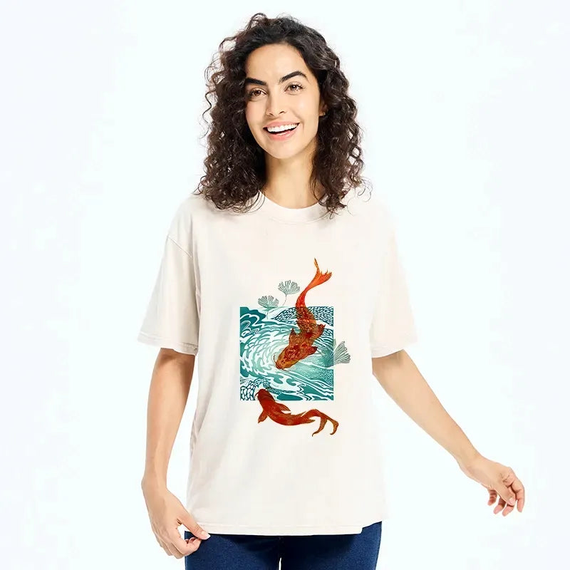 Ukiyo-e Style Koi T-Shirt Daily Wear