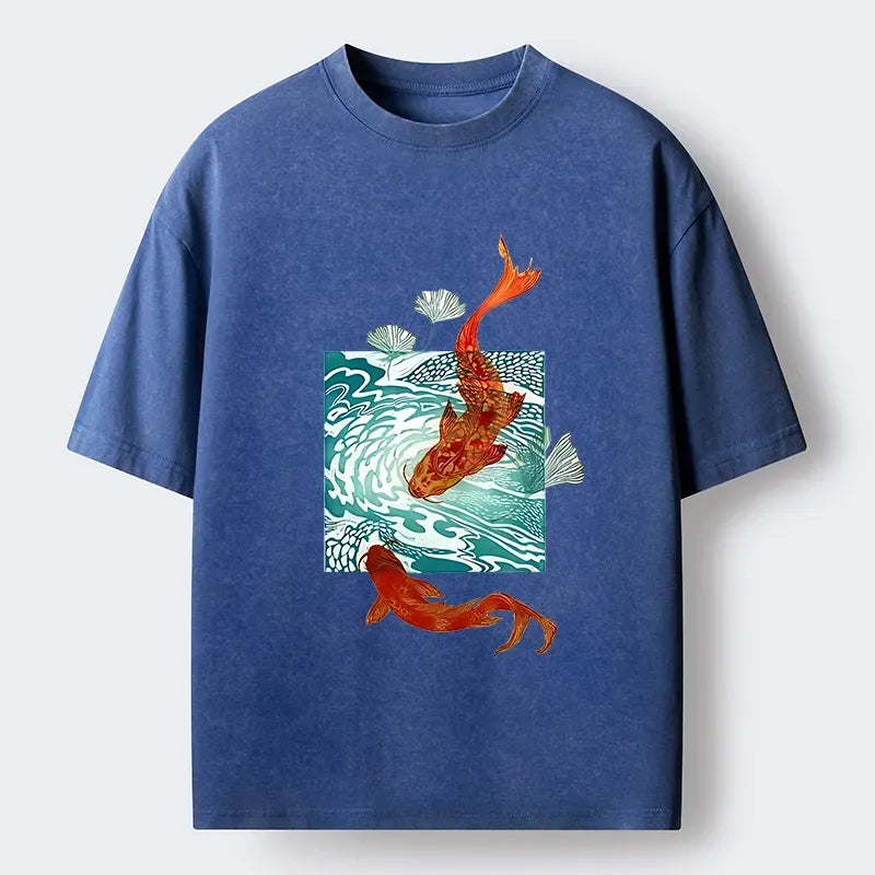 Ukiyo-e Style Koi T-Shirt Daily Wear