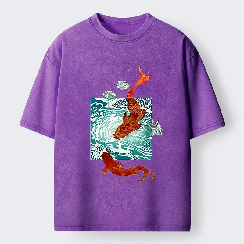 Japanese Koi Wave Washed T-Shirt