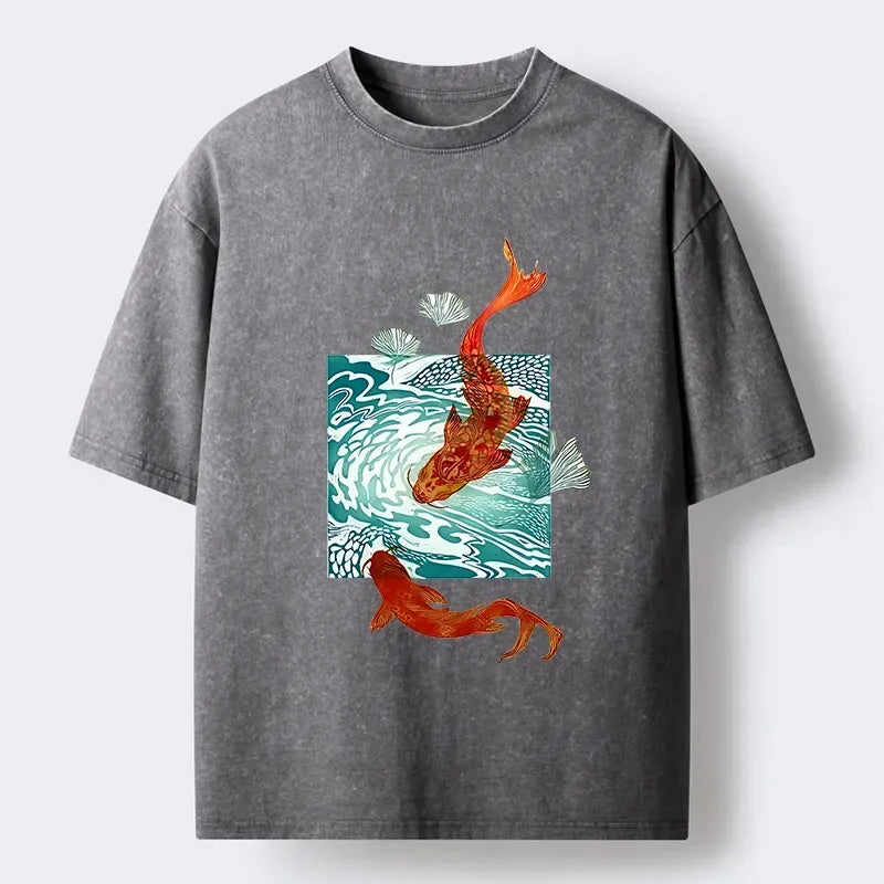Japanese Koi Wave Washed T-Shirt