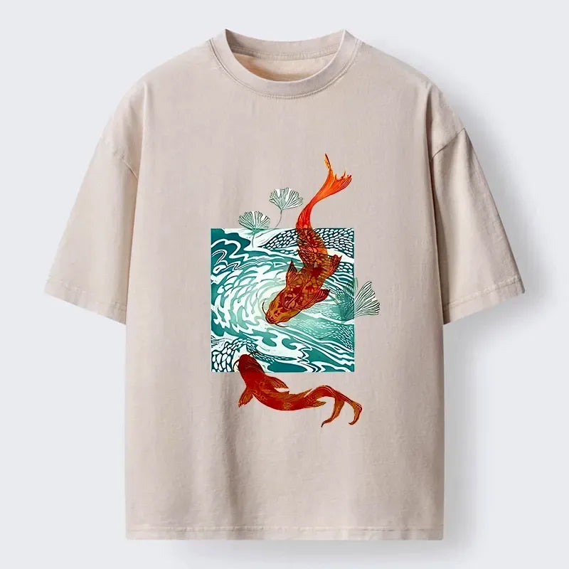 Japanese Koi Wave Washed T-Shirt