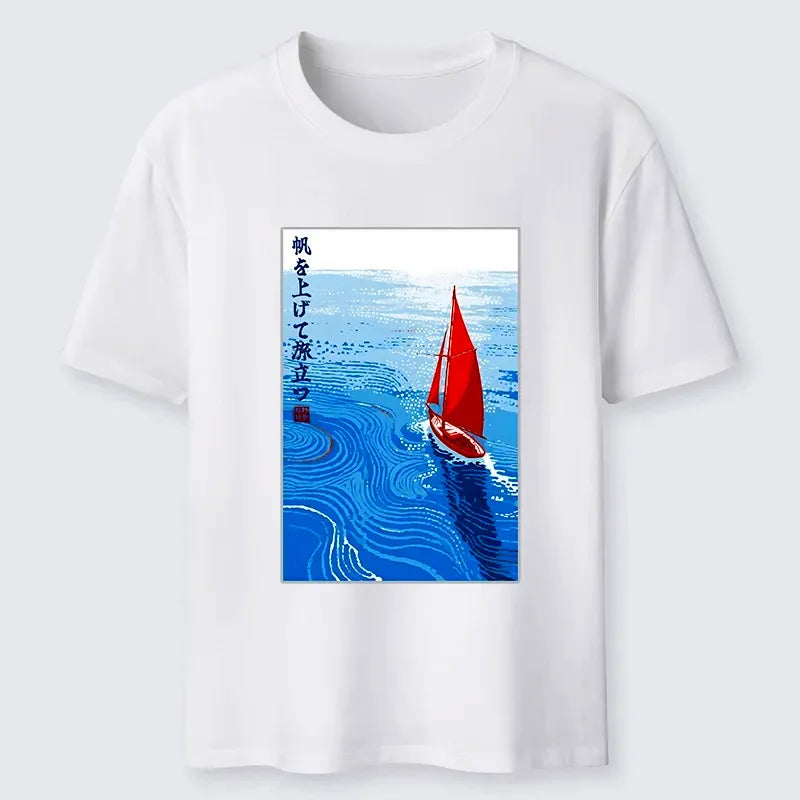 Bright Blue Ukiyo-e Sea Sail Tee