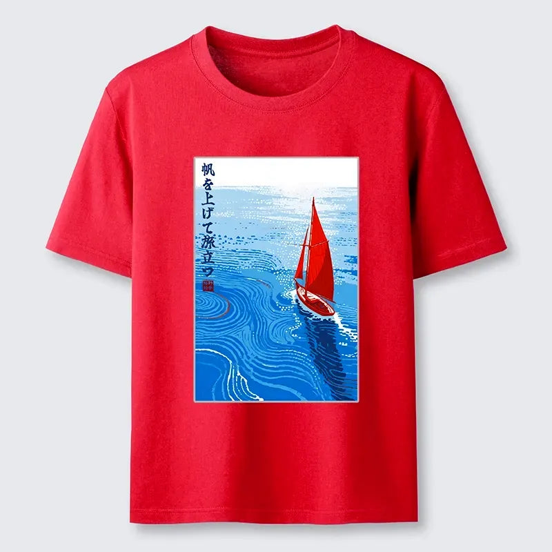 Bright Blue Ukiyo-e Sea Sail Tee