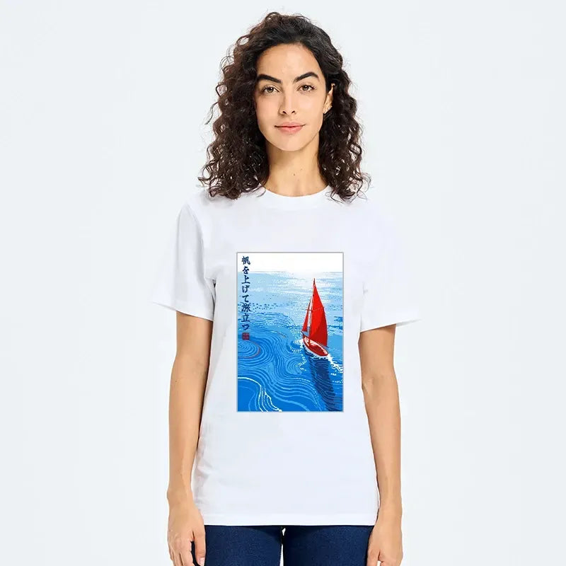Bright Blue Ukiyo-e Sea Sail Tee