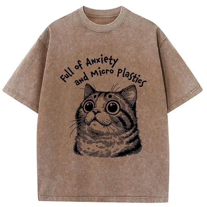 Kyoto-Lion Full Of Anxiety And Microplastics Cat Washed T-Shirt