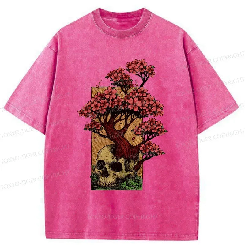 Japanese skull flower washed t-shirt