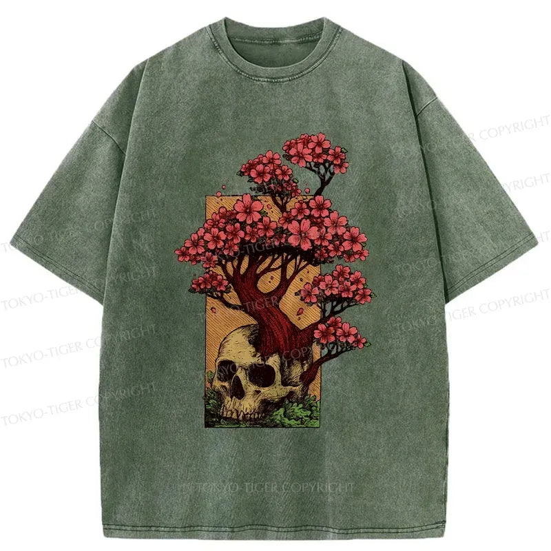 Japanese skull flower washed t-shirt