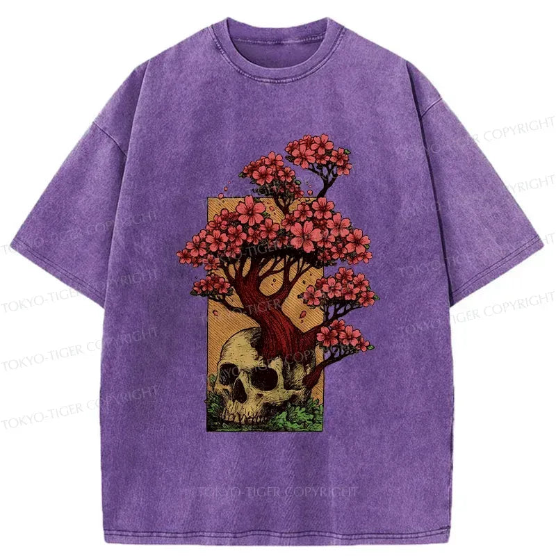 Japanese skull flower washed t-shirt