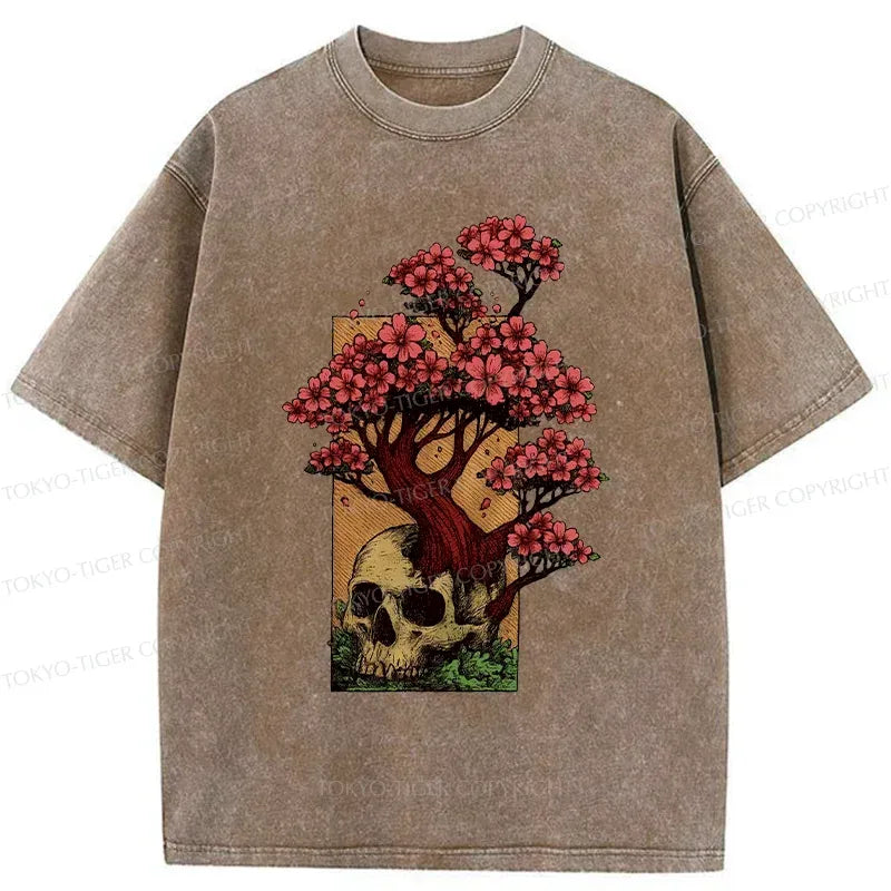 Japanese skull flower washed t-shirt