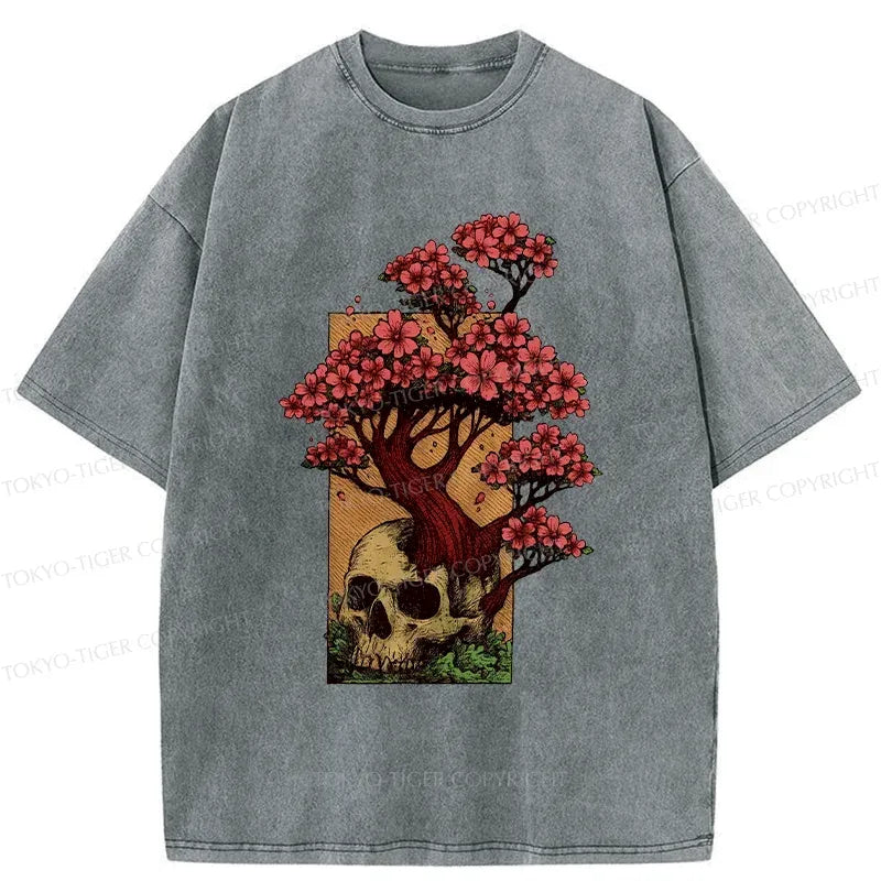 Kyoto-Lion Skull Flower Washed T-Shirt