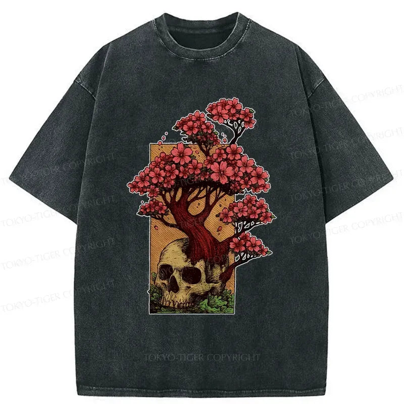 Japanese skull flower washed t-shirt