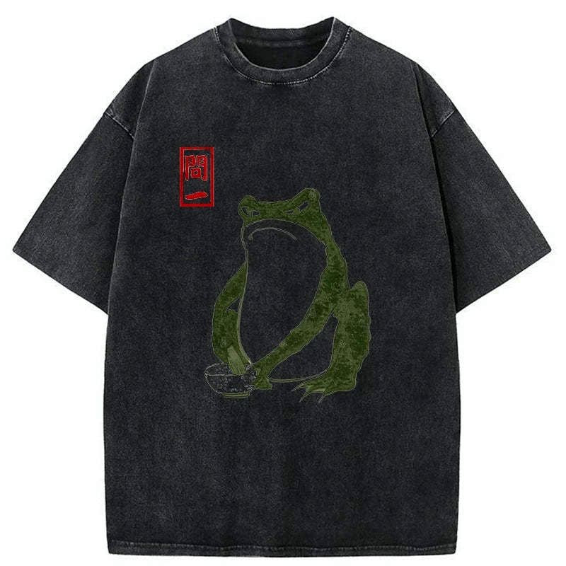 Kyoto-Lion Woodblock Print Frog Washed T-Shirt