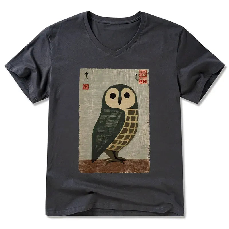 Classic Japanese Owl Art V-Neck T-Shirt Gift Idea