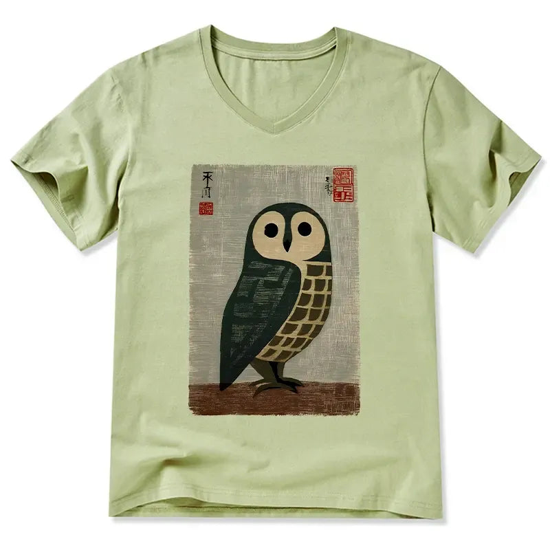 Kyoto-Lion Traditional Owl In Japanese Art V-Neck Classic T-Shirt