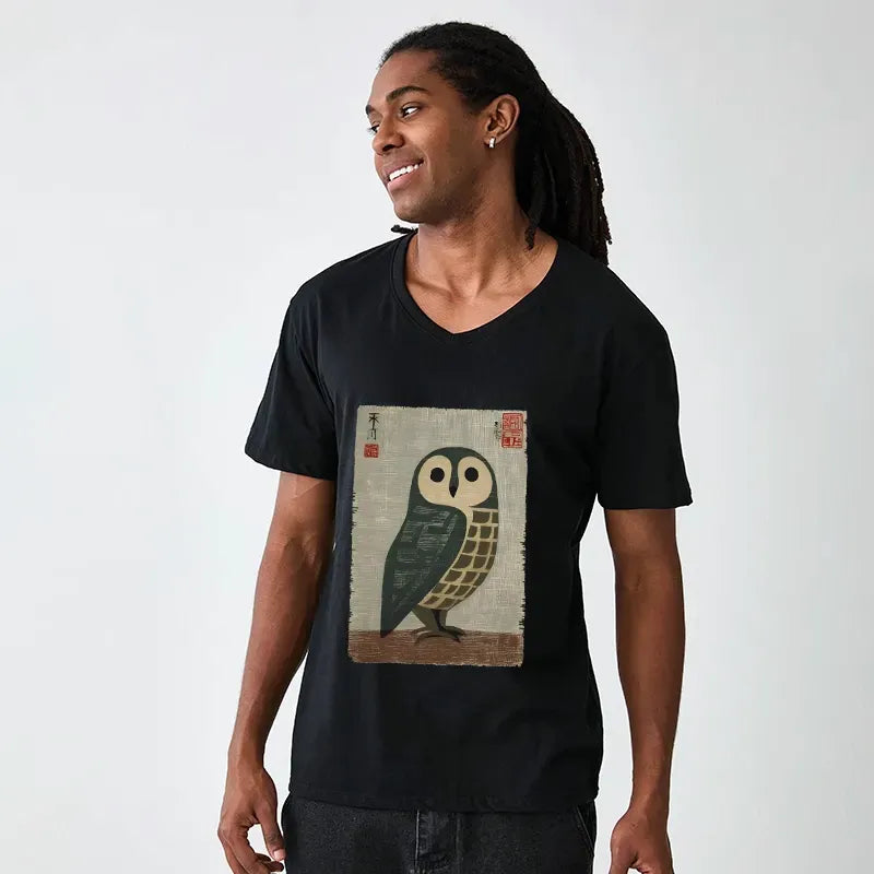 Kyoto-Lion Traditional Owl In Japanese Art V-Neck Classic T-Shirt