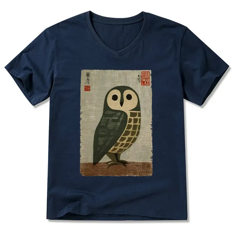 Classic Japanese Owl Art V-Neck T-Shirt Gift Idea