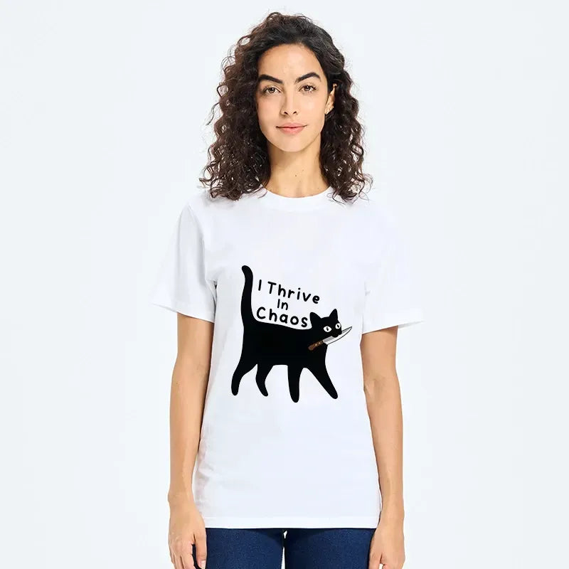 Funny black cat knife tee gift
