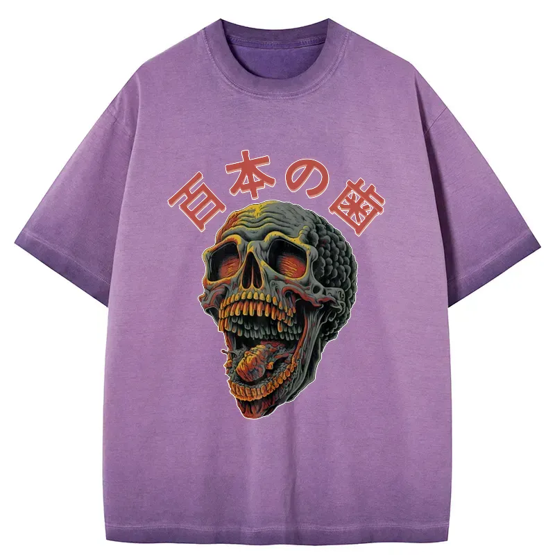 japanese skull gradient washed t shirt