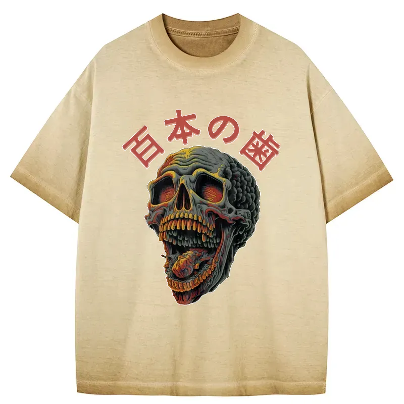 japanese skull gradient washed t shirt