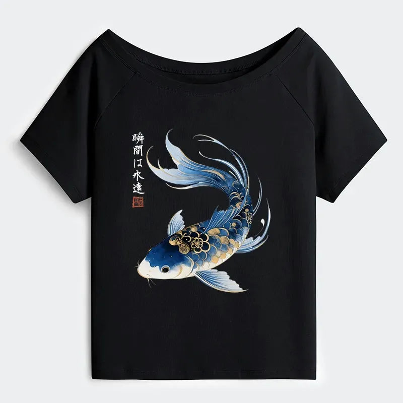 Koi Fish Watercolor Off Shoulder T-Shirt