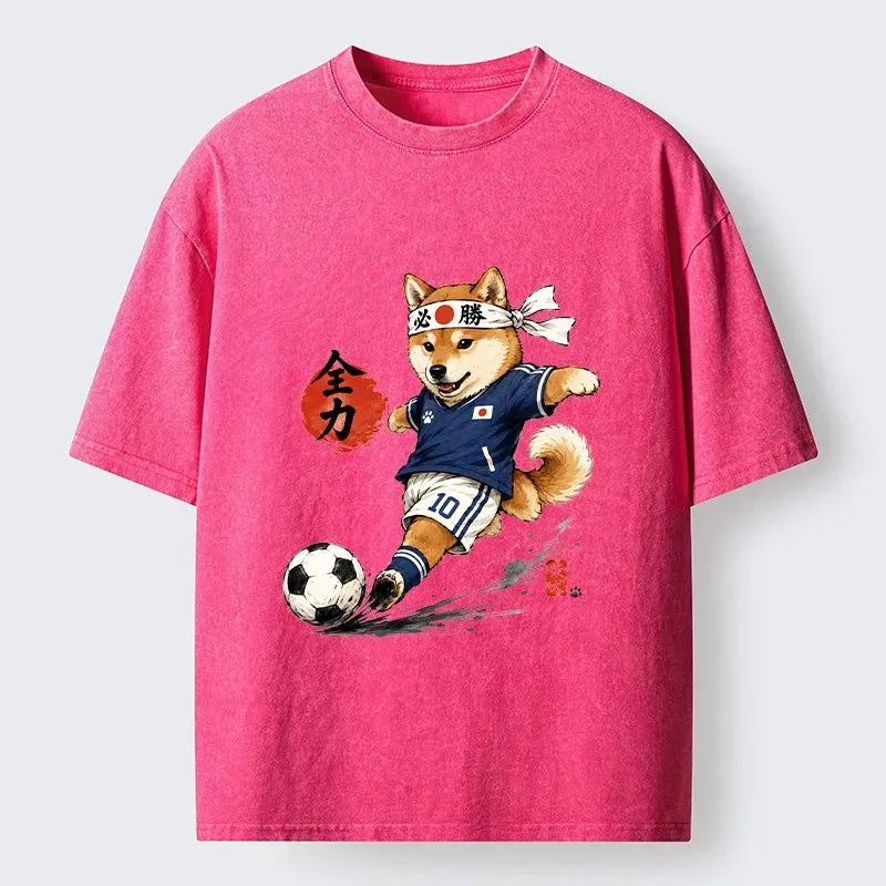 Kyoto-Lion Cool Japan Soccer Shiba Athlete Art Washed T-Shirt